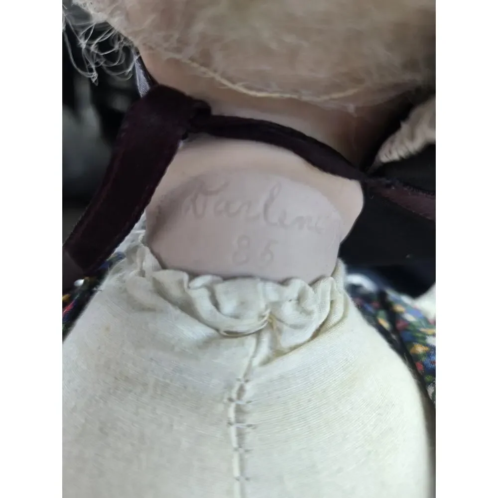 Vintage 1985 Darlene S Signed Artist Bisque Grandma Doll Folk Art w/ Miniatures